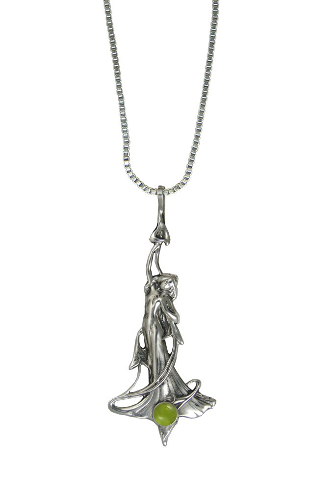 Sterling Silver Victorian Woman Maiden Pendant With Peridot